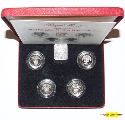 1984 - 1987 Silver Proof £1 Collection (4 x coins)